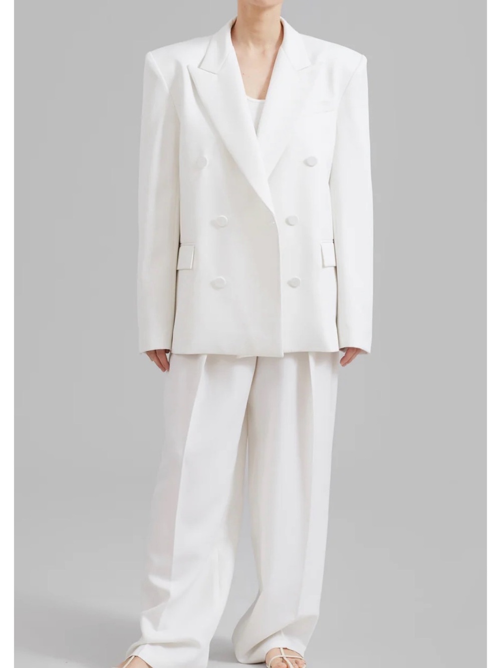 The Frankie Shop Zia Covered Buttons Blazer White Double Breasted - Picture 2 of 10